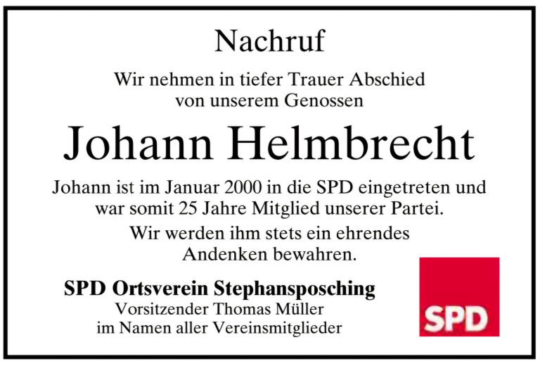 Nachruf Johann Helmbrecht